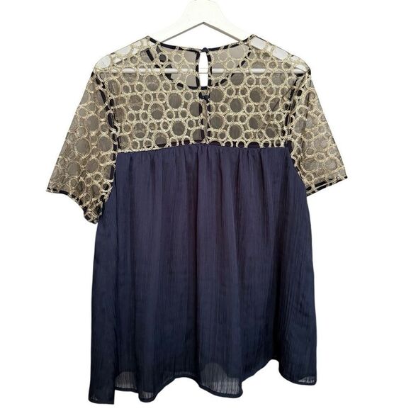 Anthropologie Sunday in Brooklyn Blouse Swing Navy Gold Large Flaw - Picture 2 of 5